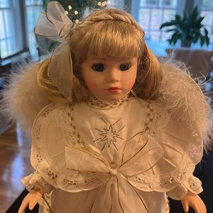 Vintage Porcelain Angel Doll / Guardian Angel with Stand